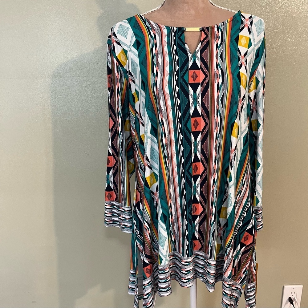 Ruby Rd Womens Rayon Multicolor Pullover Tunic Top Soft 3/4 Sleeves L NWT